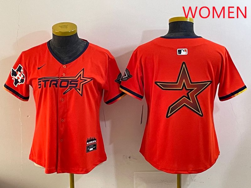 Women Houston Astros Blank Orange Three generations Joint Name 2025 Nike MLB Jersey style 12->women mlb jersey->Women Jersey
